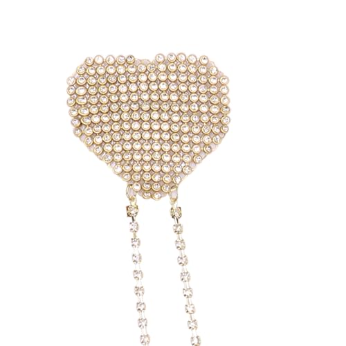 Image of ZGMYC Sparkly Rhinestones Metal Chain Nipple Cover with Tassel, Reusable Adhesive Pasties Sexy Bra Body Chain
