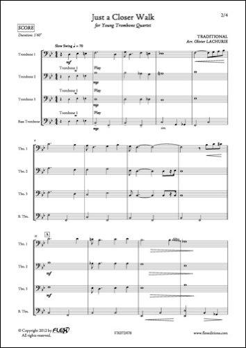 PARTITION CLASSIQUE - Just a Closer Walk - TRADITIONNEL - Quatuor de Trombones