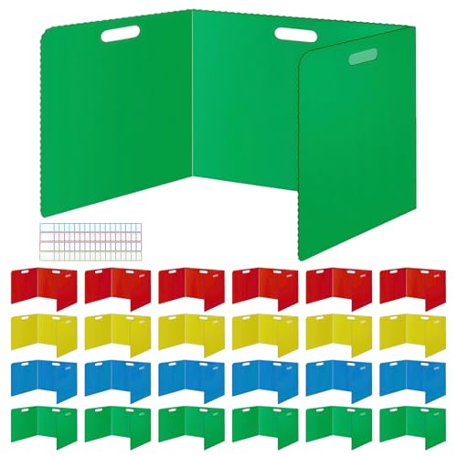 TAZZOR Lot de 24 cloisons de bureau pliables avec 72 étiquettes nominatives portables 4 couleurs Brise-vue Table d'étude Imperméable Séparateurs pour bureau, école,...