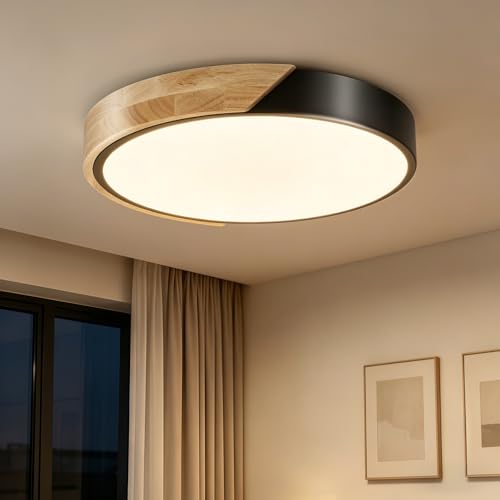 Modern Flush Mount Ceiling Light, Wood Ceiling Light Fixture, Warm White 3000K Not Dimmable...