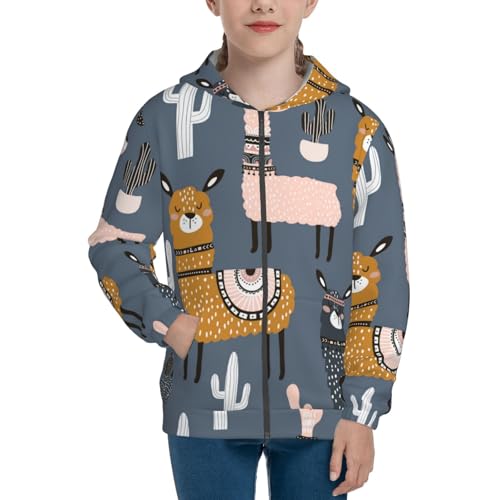 Llama and Cactus Kid Hoodies Boys Zip Up Sweatshirts Girls Pullover with Pocket3