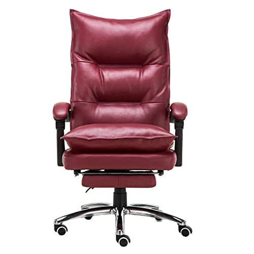 Silla de oficina ergonómica de piel sintética con respaldo alto, silla de escritorio giratoria, ajustable, color blanco crema y marrón oscuro, pedestal rodante, cómodo asiento para el hogar y la