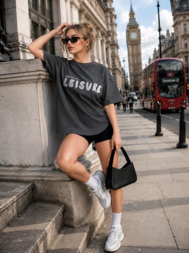 Image of London Hills Oversized Tshirt for Woman | t Shirt for Woman Oversized Fit Printed Round Neck | Tops for Woman's | Women t Shirt Loose Fit Drop Shoulder | t Shirts for Women | Western Tops