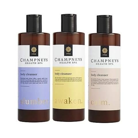 (Pack of 3) Champneys Awaken, Slumber & Calm Body Cleanser x 350ml Bergamont, Lavender, Patchouli, Cedarwood, Geranium essential oil notes Cover