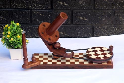 Wooden & Resin Yarn Winder - Large Wooden Yarn Winder for Knitting Crocheting, Handcrafted Wooden Yarn Winder - Heavy Duty Natural Ball Winder, White and Brown