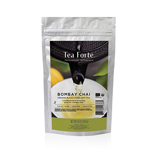 Tea Forte Bombay Chai Premium Organic Loose Leaf Caffeinated Black Tea Blend, Resealable 1 Pound Bag, Makes 160-175 Cups