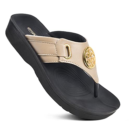 Aerothotic Hazel Casual Arch Supportive Thong Sandals For Women (6, Hazel Beige, Numeric_6) #TOP9