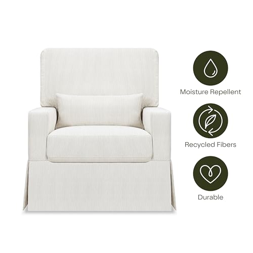 Image of Namesake Crawford Glider Recliner, Fog Chatham Stripe Performance Eco-Weave | 360 Swivel Ultra Cozy Glider Rocker for Feeding & Relaxing w / Lumbar Pillow - GREENGUARD Certified - For Nursery /Living Room