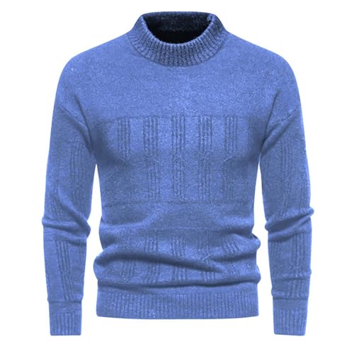Mens Crewneck Pullover Sweater Long Sleeve Outdoor Knitted Wool Sweater Tops Mens Crewneck Pullover Sweater (Blue, XXXL)