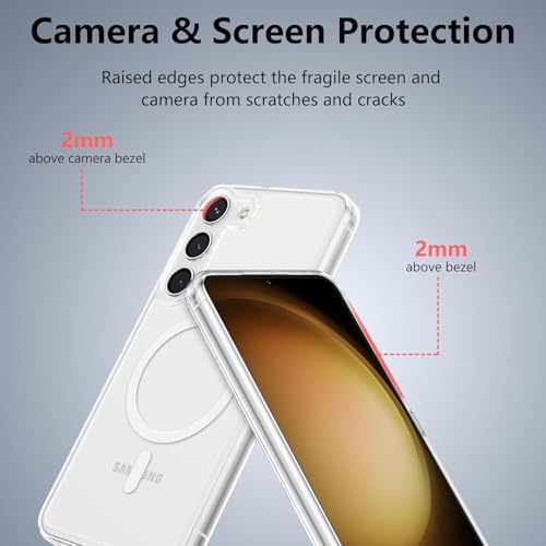 Image of JGD Magnetic Case for Samsung Galaxy S23 5G Compatible with MagSafe, Shockproof Phone Bumper Cover, Anti-Scratch Clear Back (Clear)