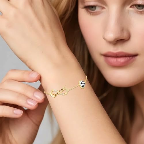 Image of Softball /Volleyball /Soccer /Basketball Bracelet for Girls Teen Women,14K Gold Plated Infinity Charm Link Bracelet Sports Accessories Jewelry Gifts for Lovers Players Team Coach