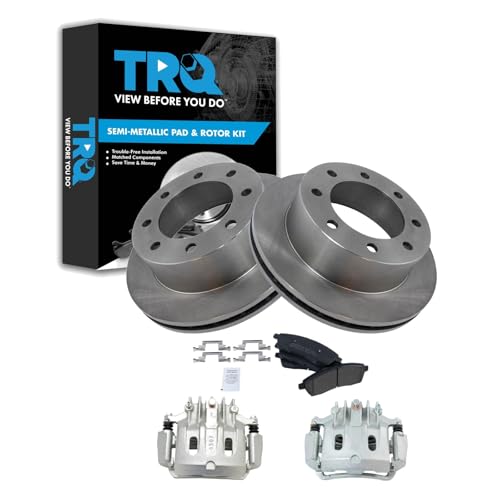 Image of TRQ Rear Brake Pad, Caliper, & Rotor Kit Semi-Metallic Compatible with 2000-2005 Ford Excursion 2000-2004 F-250 Super Duty F-350 Super Duty