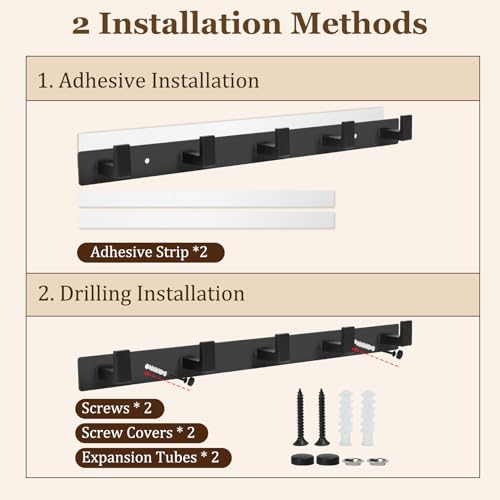 Homebros Coat Rack Wall Mount, Black Metal Coat Hanger With 5 Coat Hooks Heavy Duty Self Adhesive Bag Hat Towel Rack Hooks For Entryway Bathroom Garage Rv 2 Mount Ways thumb #1