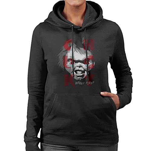 Image of All+Every Chucky Doll Wanna Play Women's Hooded Sweatshirt Black