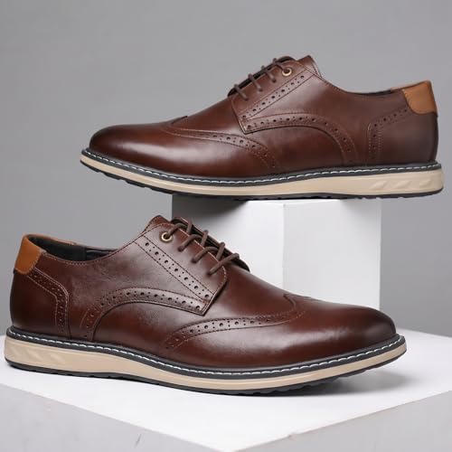 Image of Coramtty Men Casual Arch Support Oxford Shoes Formal Sneakers | Timeless brogue silhouette, stable cushion layer, versatile matching style, suitable for ceremonies and daily outings