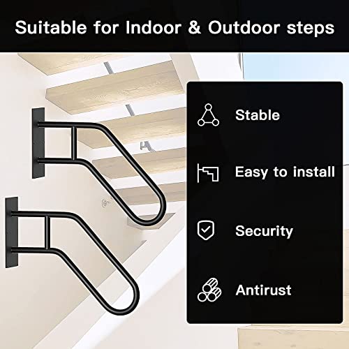 2 Pack Stair Handrails For 1-3 Step Wall Mounted Railings 26" Porch Railing With Black Matte Finish Stairs Railing,For Outdoor And Indoor Stair Handrail #TOP6