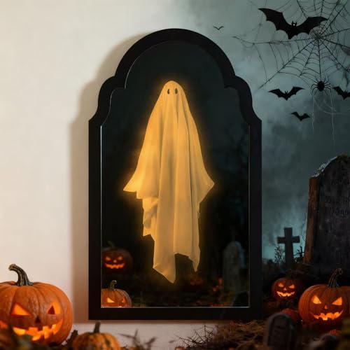 Halloween Hologram Ghost Mirror with Glowing Creepy Eyes & Atmospheric Wall Mirror 2025 Novelty Home and Kitchen Decoration (Large)
