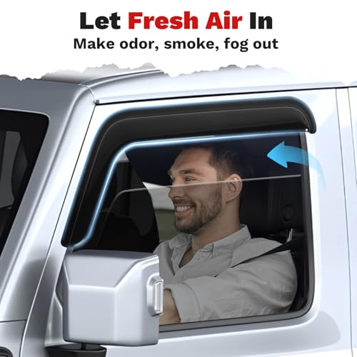 Image of Canvcle Wrangler JL Rain Guards - Window Visors for Jeep Wrangler JL 2018-2025 2026, Outside-Mount Tape-On Side Window Wind Deflectors for Wrangler JL Accessories, Vent Visors Shades Rainproof 4PCS