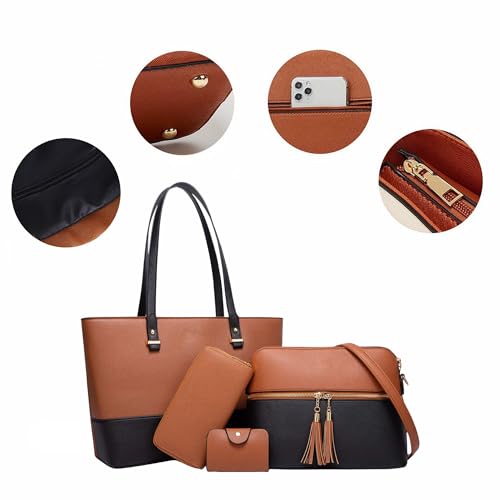 Image of Women's Tote Bag Elegant Multi-Pocket Handbag with Heart Pendant, Spacious & Stylish for Work, Travel & Daily Use