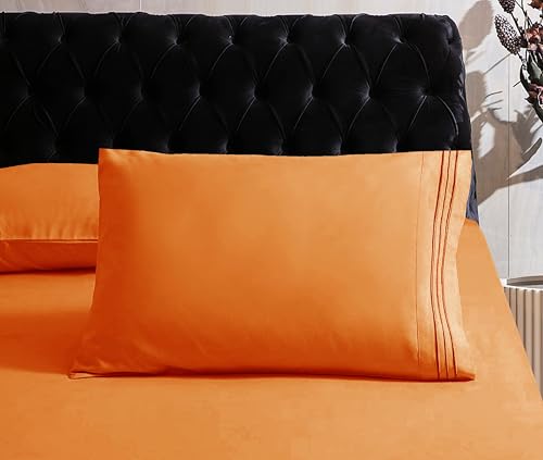 Image of Mocassi Hotel Luxury 1800 Thread Count Bedding Pillowcases Standard Size Set of 2 - Pillow Covers - Pillow Protector - Cooling Pillowcases (Set of 2 Standard /Queen Size, Orange)