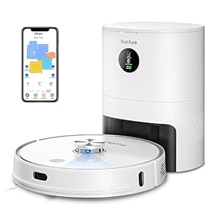 Robot Aspirateur Laveur avec Station de Vidange Automatique, HONITURE Q6 Pro Aspirateur Robot Laser 3000pa, WiFi/APP/Alexa Contrôle, Cartographie 5-étages, Idéal pour Poils d’animaux, Tapis, Sols