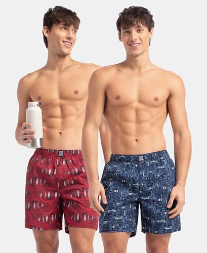 Image of Jockey US57 Men Super Combed Mercerized Cotton Woven Printed Boxer Shorts with Side Pockets (Pack of 2, Prints May Vary)