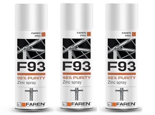 FAREN F93 Zinc Spray pureza 98%, galvanizado en frío, anticorrosivo, antioxidante, da un tinte claro brillante, especialmente adecuado para el retoque de piezas soldadas y oxidadas, 400 ml (3)