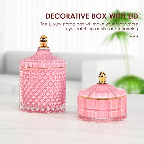 ALAMHI Candy Cookie Jar Candy Dish with Lid, Apothecary Jars with Lids for Bathroom Pink Decor Aesthetic Room Decor， Glass Decorative jar for Storage Cotton Swab or Cotton Rounds (20oz)