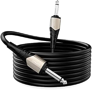 LEKATO Jack to Jack Instrument Cable Guitar Jack Bass Lead 6.35mm 1/4" Noiseless Audio Guitar Lead for Guitars, Bass Keyboard Amp (Black, Straight Plug,Clean Signal) Pro Guitar Cable 3M (10ft)