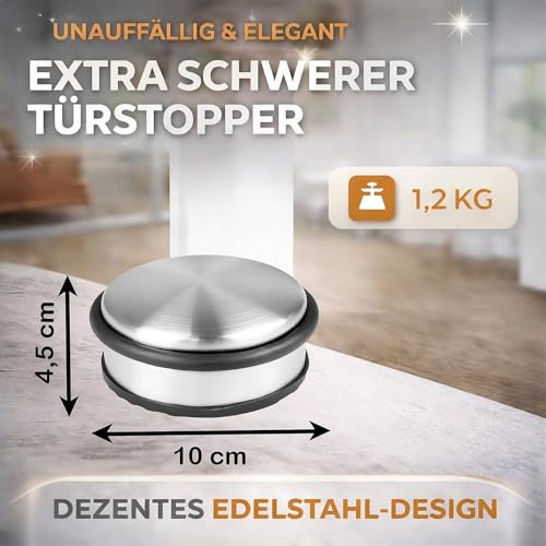 HRB Türstopper 4er Set, Edelstahl massiv - Schwerer Türstopper Boden 1,2 Kg/Stk., Door Stopper im modernen Design versehen mit Gummiring… – Ansicht 2