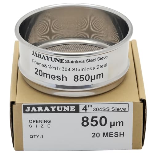 JARAYUNE Φ4" 20 Mesh Stainless Steel lab Sieve Fine Mesh Sieve Strainer & Sturdy Tamiz Sifter for Lab, Industrial, Baking, DIY & Household - for Powder, Flour, Pellet, Grain & Liquid