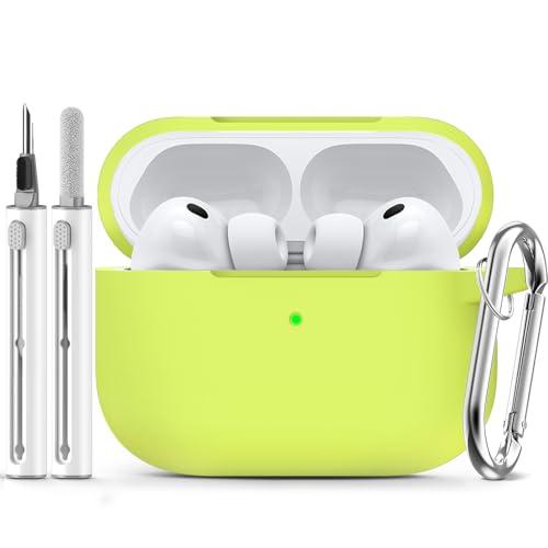Image of Ljusmicker for AirPods Pro 3 Case 2025 with Cleaner Kit,Fluorescent Green | Soft Silicone Protective Cover for Apple AirPod Pro 3rd Generation Case with Keychain for Women Men,Shockproof