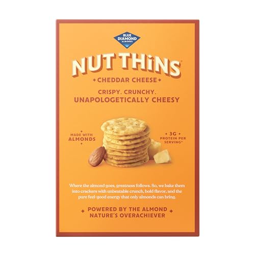 Image of Blue Diamond Almonds Nut-Thins Gluten Free Cracker Crisps, Cheddar Cheese, Family Size, 7.7 oz (Pack of 6)