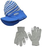 Weatherproof Big Boys' Brimmed Beanie and E-Tip Glove Set