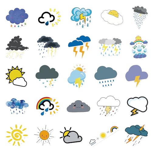 Graphic Weather Icon Vinyl Stickers, 50 PCS Waterproof Flat Symbol Decals for Laptops, Scrapbooking, Journals, Notebooks, Water Bottles, Suitcases, Phones & DIY Decor