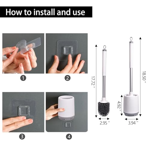 Image of 2 Pack Toilet Bowl Cleaners, Toilet Brush and Holder Set,Silicone Toilet Cleaner Brush,Toilet Scrubber with Floor Standing & Wall Mounted with Ventilated Holder for Bathroom Deep Cleaning