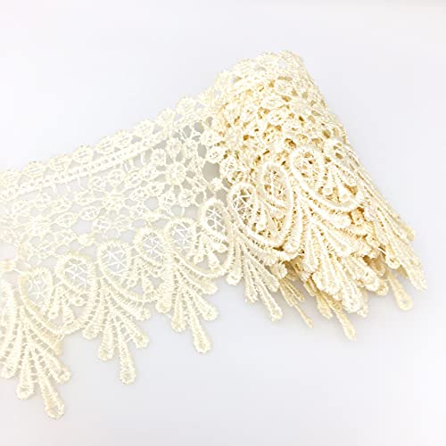 Fqtanju 5 Yard Floral Lace Edge Trim 9Cm Wide Ribbon Edging Trimmings Wedding Dress Embellishment Gift Party Decoration Applique Diy Sewing Crafts (Beige) #TOP2