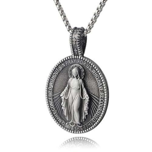 YQZIYOU Miraculous Medal - Virgin Mary Necklace, Alloy Pendant Necklace, Fashion Religious Jewelry, (Miraculous Medal)