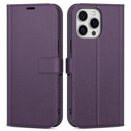 oakxco for iPhone 15 Pro Max Wallet Case with Credit Card Holder, Magnetic RFID Slim Folio Book Flip Leather Phone Case for Women Men Girl, Cute Soft Silicone Rubber Shockproof Cover, Dark Purple