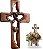 Generisch Handgeschnitztes Holzkreuz mit verschlungenen Herzen, Wanddekoration als Symbol heiliger Liebe, Hochzeits- und Ehekreuz für Weihnachten, Hochzeit und Valentin (B)