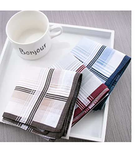 Cocousm Mens 100% Cotton Handkerchiefs Striped Hankies Assorted Color 6Pcs #TOP4