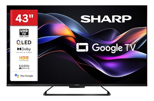 Sharp 43HR7765E QLED Fernseher 43 Zoll Google TV - 4K UHD Smart TV mit HDR Dolby Vision IQ, 144 Hz VRR Gaming, Dolby Atmos, AQUOS Wireless Surround, Google Assistant und Triple-Tuner (2026)