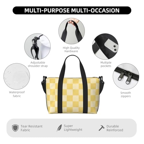 Laptop Tote Bag for Women Work - Yellow Checker Print Weekender Overnight Bags for Women Travel, Gym Duffle Bag for Men, Personal Item Crossbody Travel Bags for Men Carry On3
