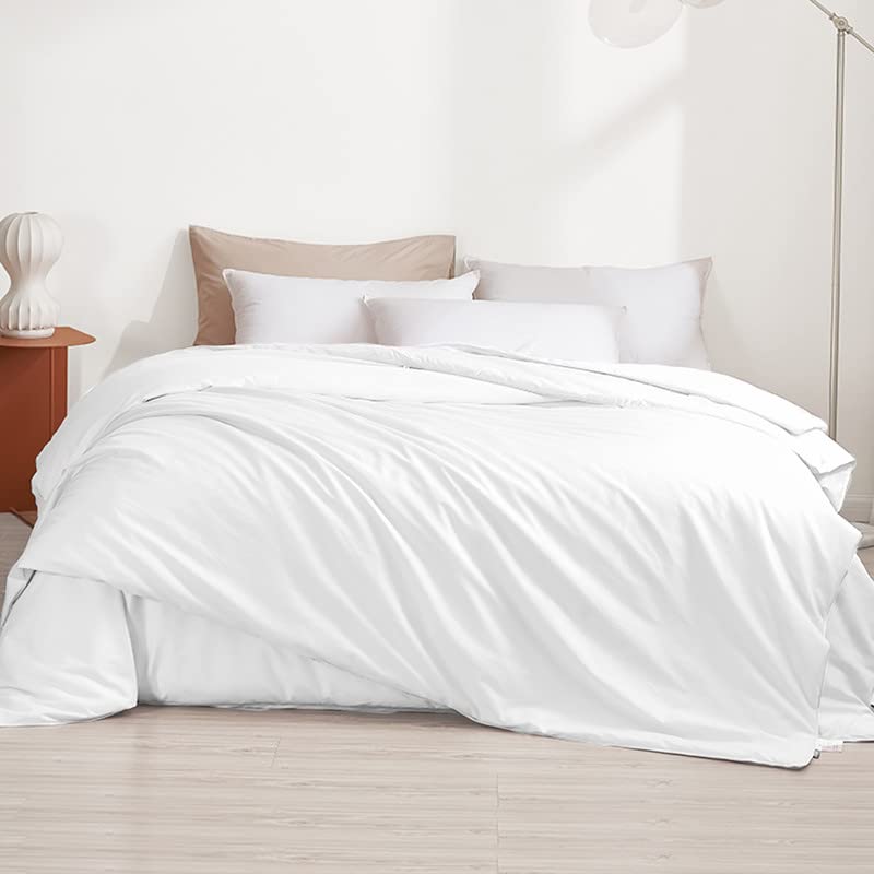 THXSILK Silk Comforter Duvet Quilt for Winter, 100% Long Strand 6A Mulberry Silk Floss Filling with Cotton Shell Filled Winter Comforter Ultra Soft Light Weighted, White, Queen