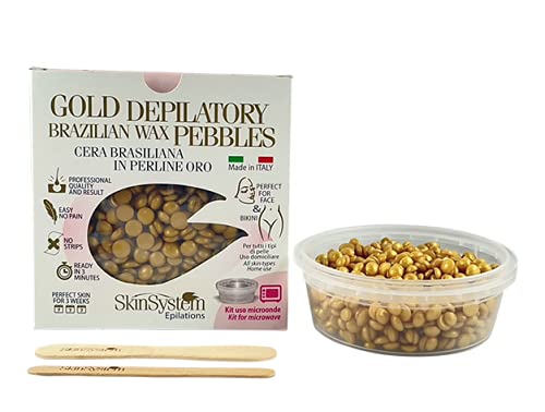 Skin System Kit de uso Microondas Gold Depilatory Brazilian Wax Pebbles - 130 ml…