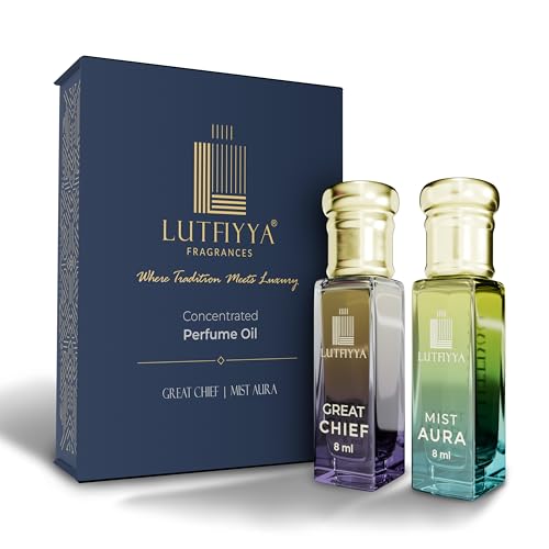 Image of Non-Alcoholic Attar Roll-On Perfume Oil (Pack of 2, 8ml Each) | Great Chief & Mist Aura | Long Lasting Floral Fragrance with Cardamom, Patchouli, Vanilla, Lavender & Jasmine | For Men & Women