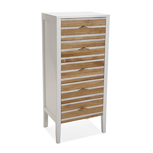 Versa 21080091 Commode 5 tiroirs Zen, Bois de pin de Nouvelle-Zélande et MDF, Blanc/Marron, 105,5...