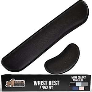 Gorilla Grip Silky Gel Memory Foam Wrist Rest for Computer Keyboard, Mouse, Ergonomic Design for Typing Pain Relief, Desk Pads Support Hand and Arm, Mousepad Rests, Stain Resistant, 2 Piece Pad, Black