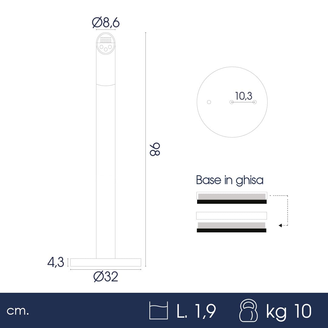 Danieli | Cenicero exterior de pie POS003/SI | Cenicero para exteriores de Acero, elegante, alto con base anclable al suelo | Cubo interior extraíble | Ø 22,5 x 110 cm | kg 11