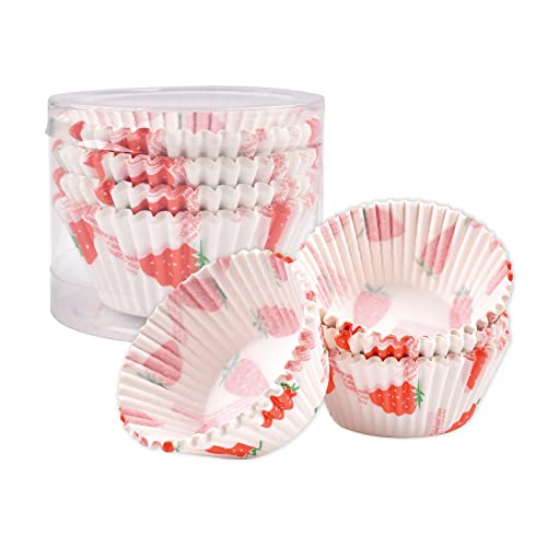 JEPELUS 100Pcs Strawberry Cupcake Liners for Baking, Non-Stick Muffin Liner